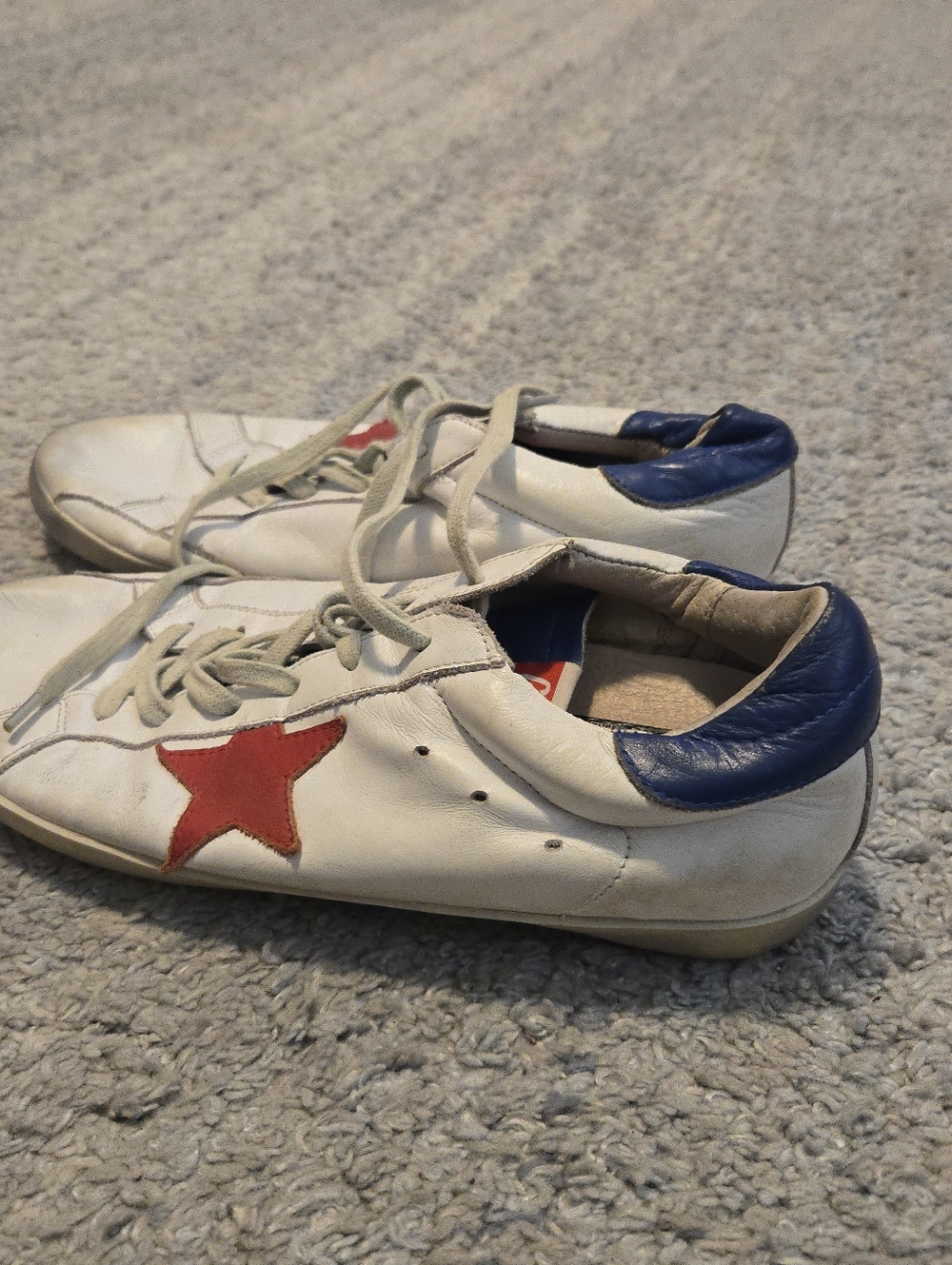 Golden Goose Super-Star Sneakers White Leather Red Star Blue Heel Tab EU 42.5 - Picture 5 of 15